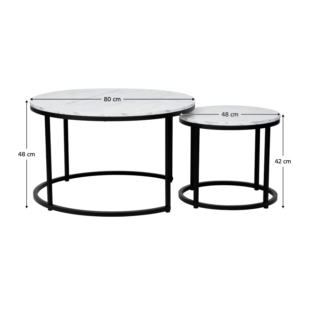 Konferenční stolky, set 2 ks, bílá/černá, CIRKO