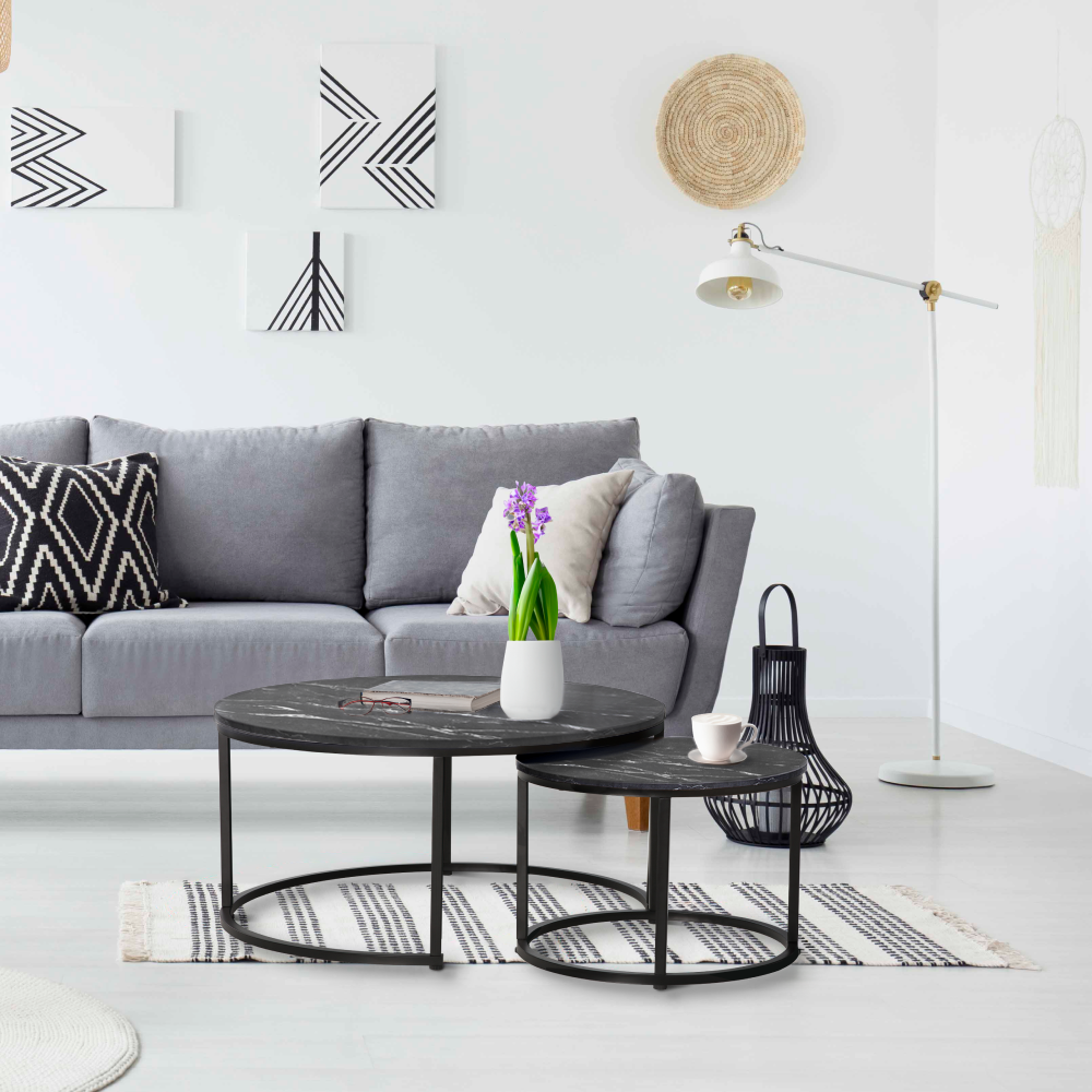 Konferenční stolky, set 2 ks, tmavě šedá/černá, CIRKO