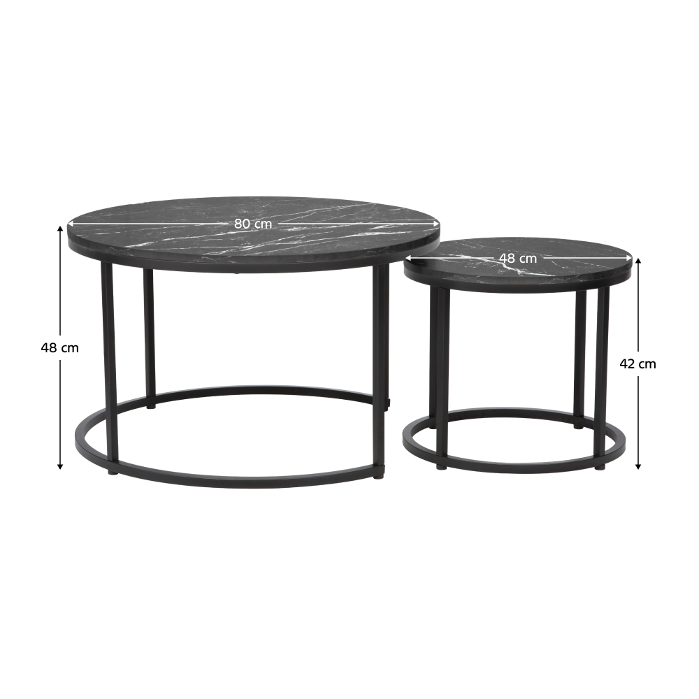 Konferenční stolky, set 2 ks, tmavě šedá/černá, CIRKO