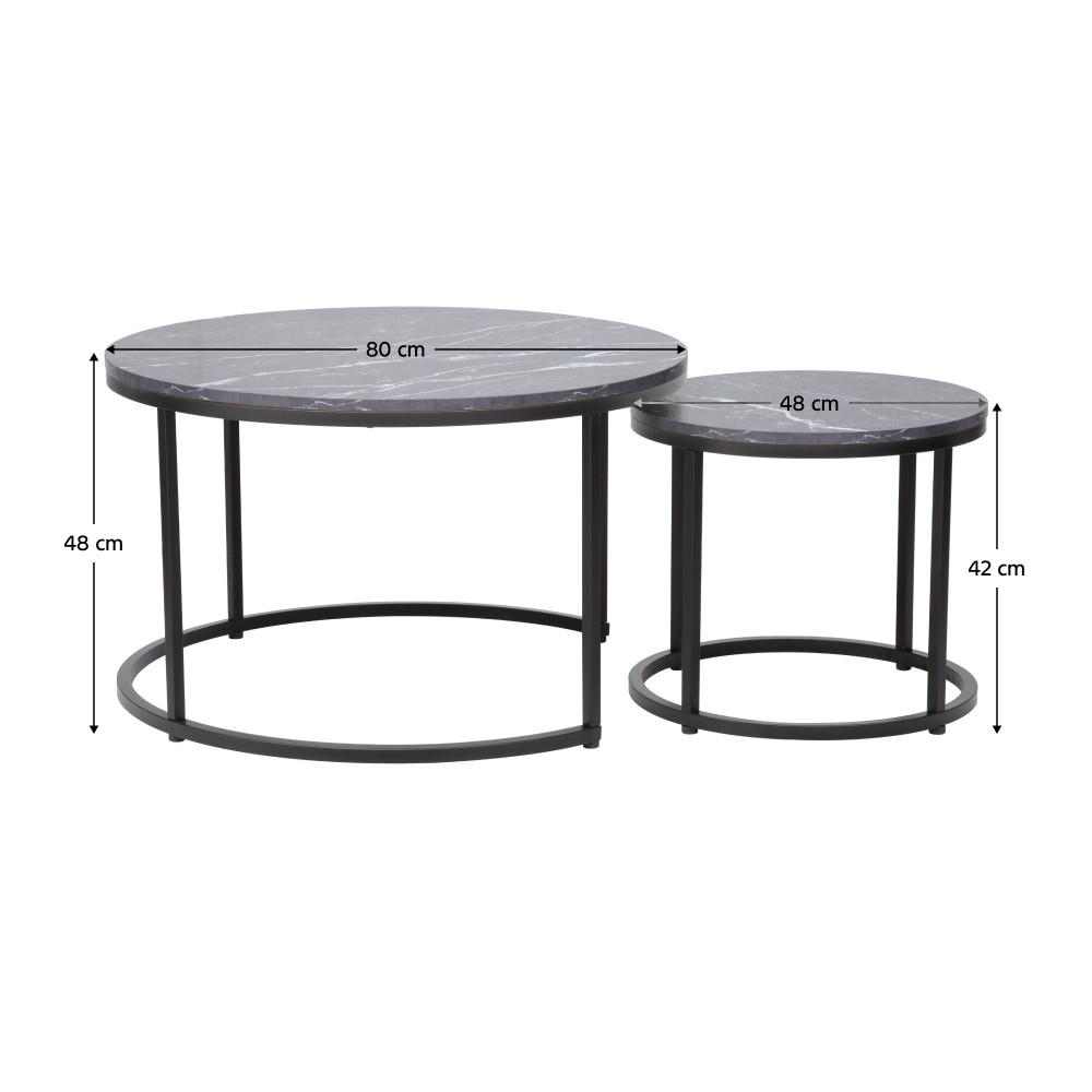 Konferenční stolky, set 2 ks, tmavě šedá/černá, CIRKO