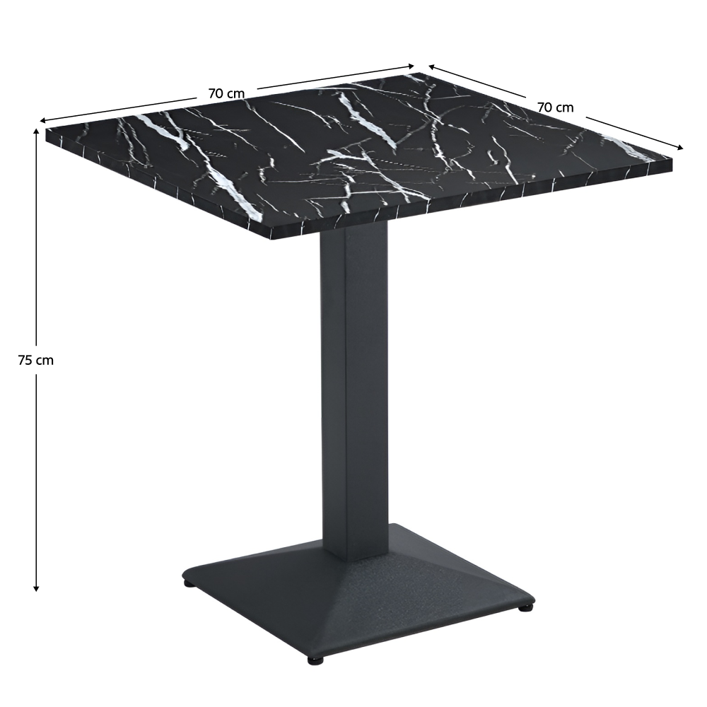 Jídelní bistro stůl, černý mramor/černá, 70x70 cm, RINALDO TYP 1