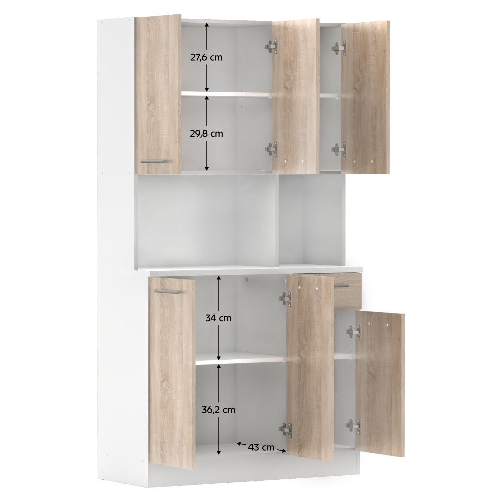 Šestidveřový kredenc, bílá/dub sonoma, PELION NEW