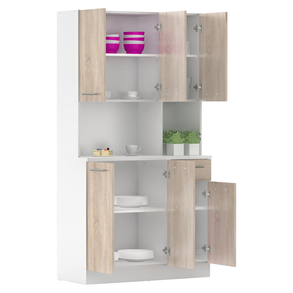 Šestidveřový kredenc, bílá/dub sonoma, PELION NEW