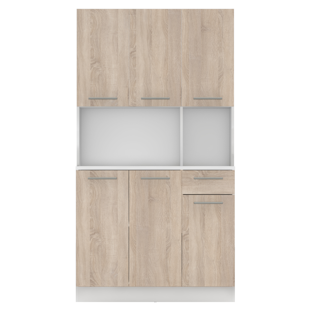 Šestidveřový kredenc, bílá/dub sonoma, PELION NEW