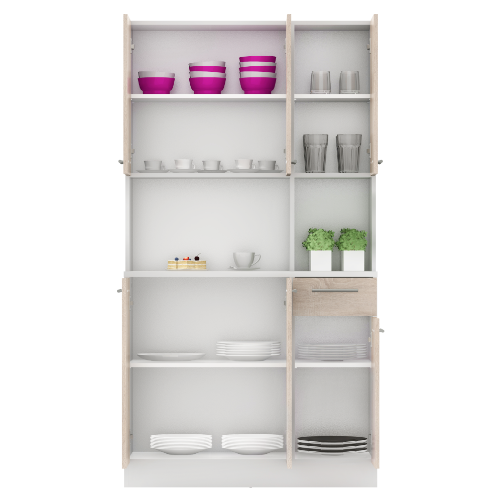 Šestidveřový kredenc, bílá/dub sonoma, PELION NEW