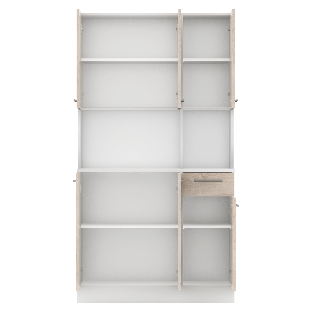 Šestidveřový kredenc, bílá/dub sonoma, PELION NEW