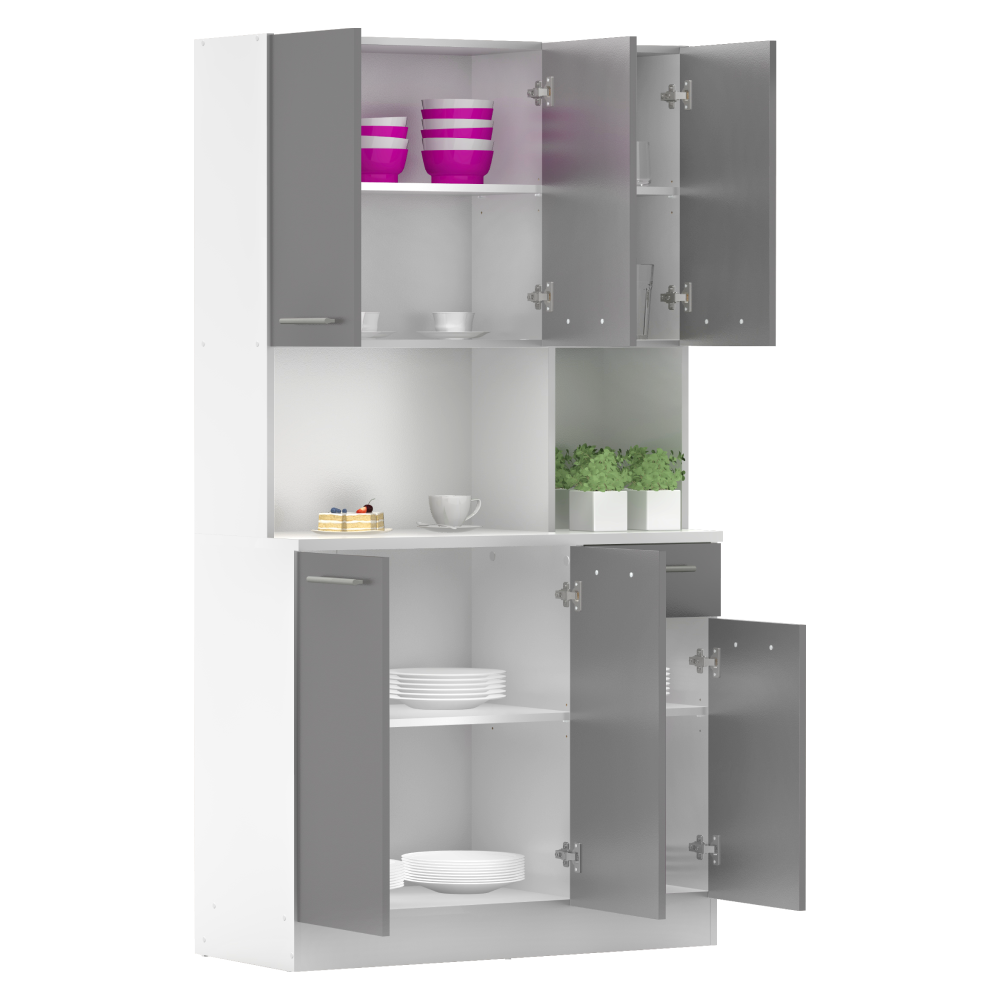 Šestidveřový kredenc, bílá/grafit, PELION NEW