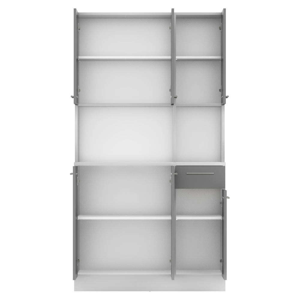 Šestidveřový kredenc, bílá/grafit, PELION NEW