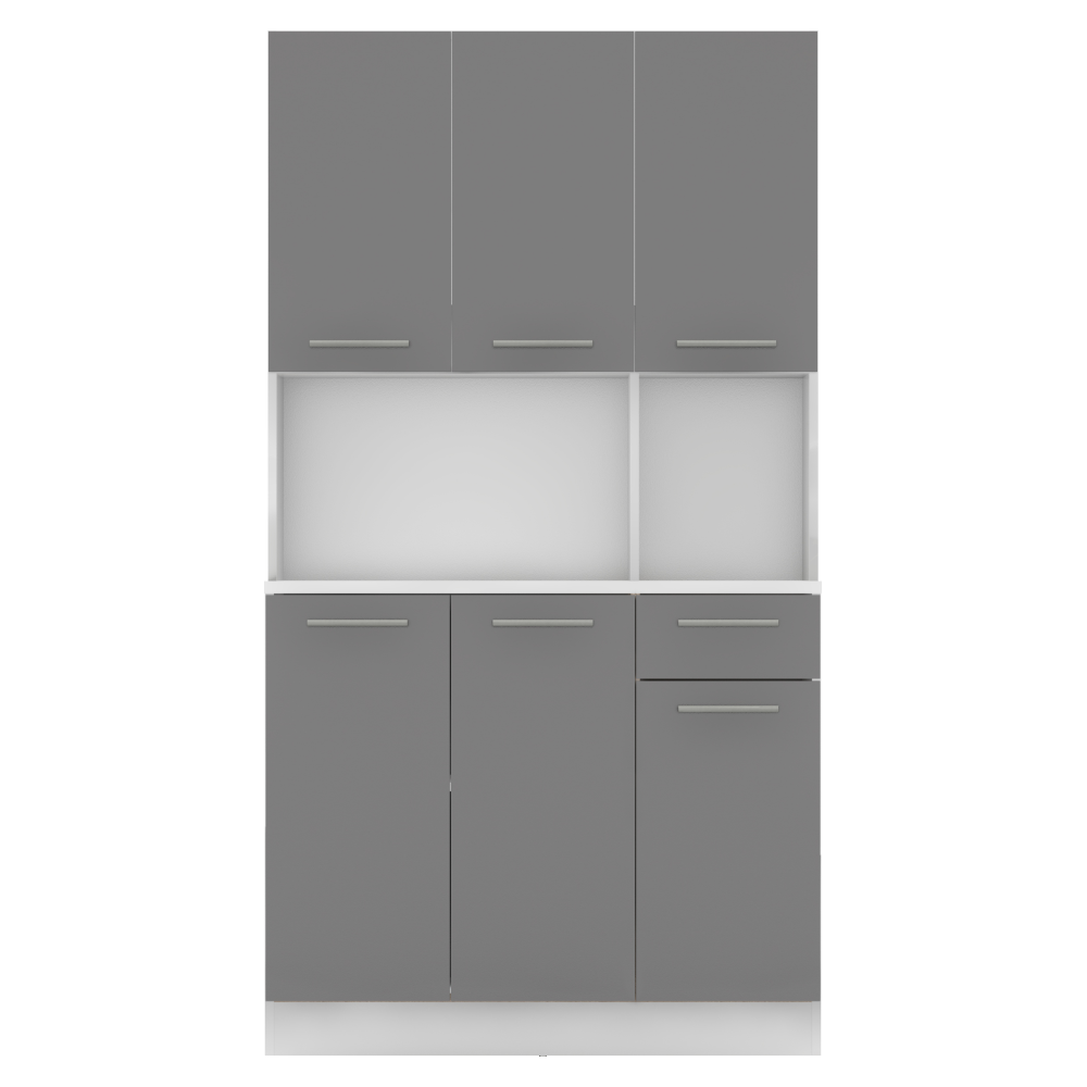 Šestidveřový kredenc, bílá/grafit, PELION NEW