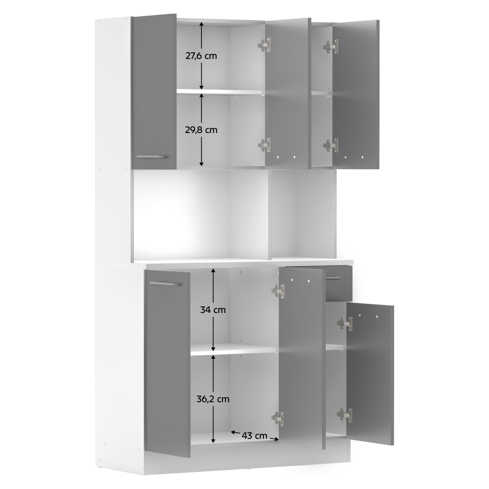 Šestidveřový kredenc, bílá/grafit, PELION NEW