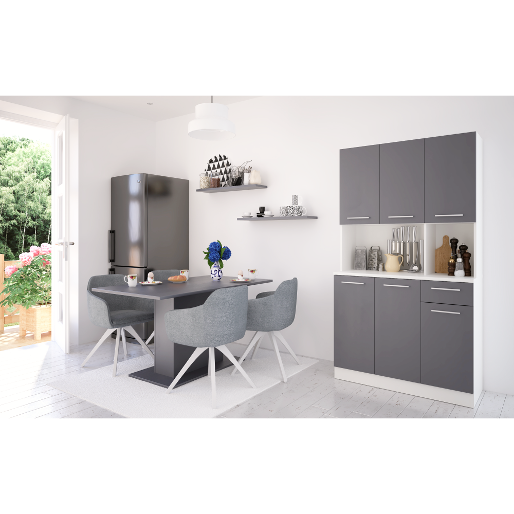 Šestidveřový kredenc, bílá/grafit, PELION NEW