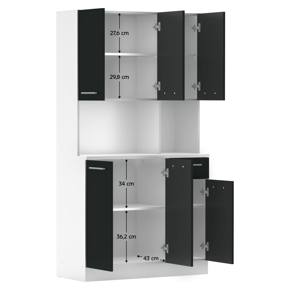 Šestidveřový kredenc, bílá/černá, PELION NEW