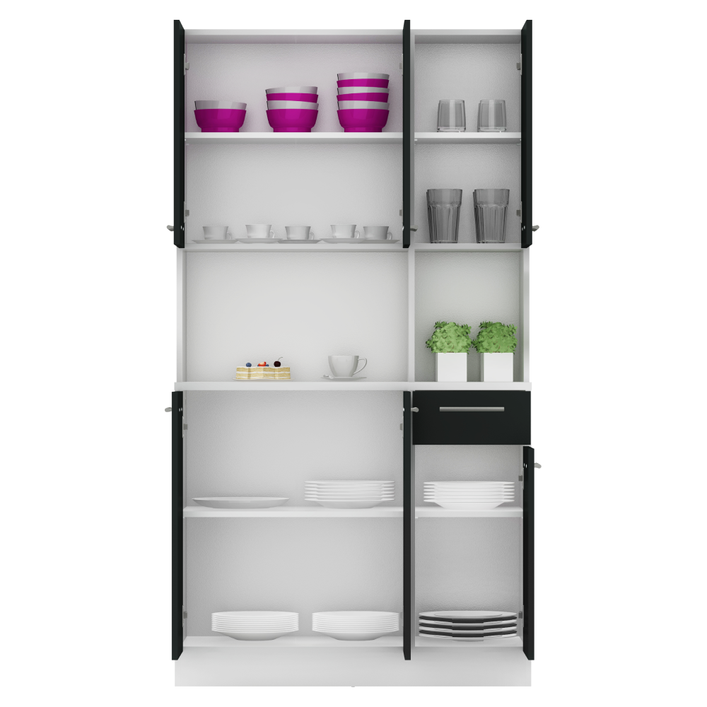 Šestidveřový kredenc, bílá/černá, PELION NEW