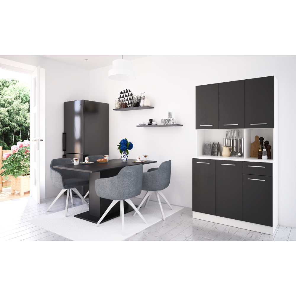 Šestidveřový kredenc, bílá/černá, PELION NEW