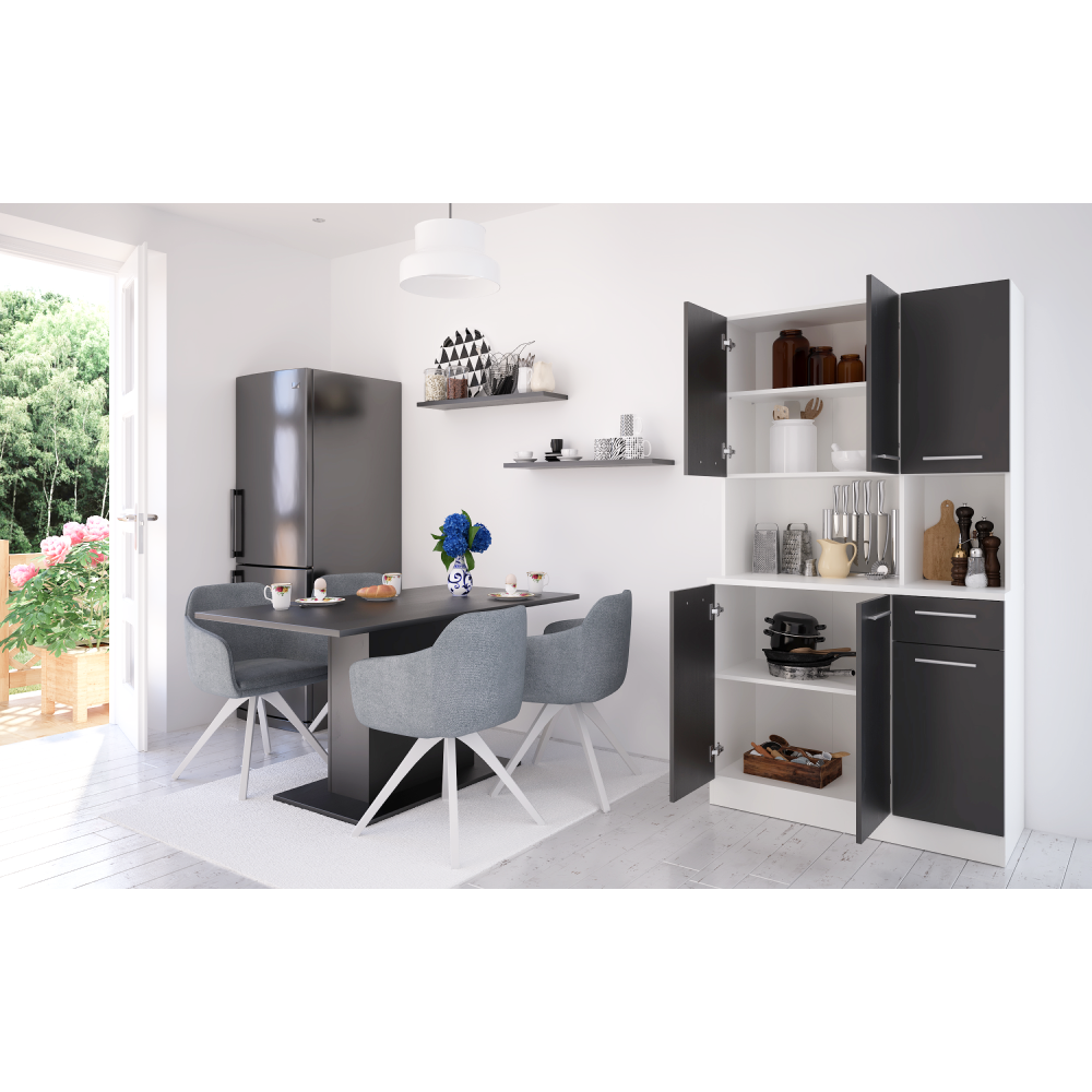 Šestidveřový kredenc, bílá/černá, PELION NEW