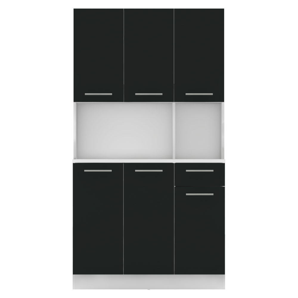 Šestidveřový kredenc, bílá/černá, PELION NEW
