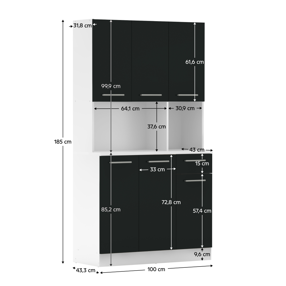 Šestidveřový kredenc, bílá/černá, PELION NEW