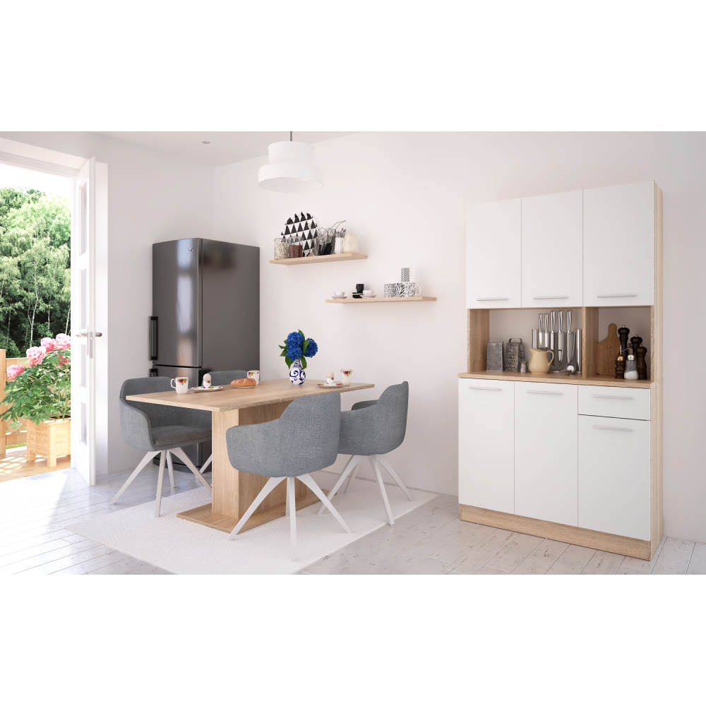 Šestidveřový kredenc, dub sonoma/bílá, PELION NEW