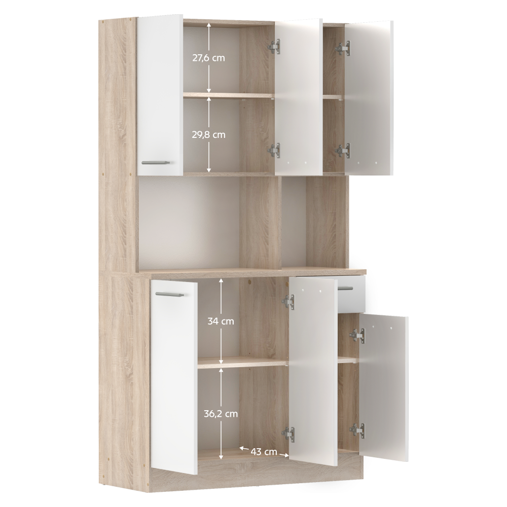 Šestidveřový kredenc, dub sonoma/bílá, PELION NEW