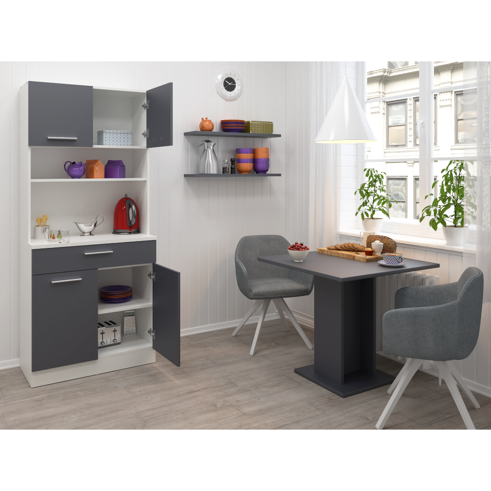 Čtyřdveřový kredenc, bílá/grafit, DOMIS NEW