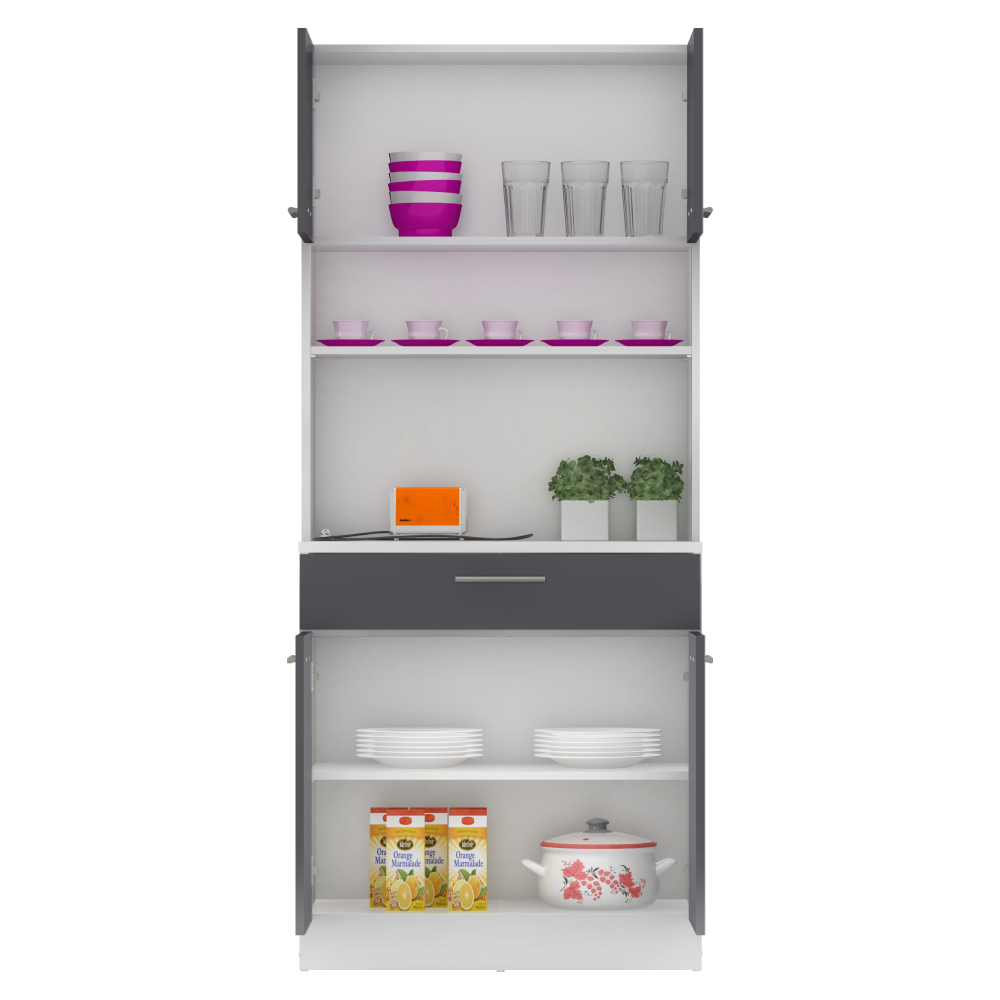 Čtyřdveřový kredenc, bílá/grafit, DOMIS NEW