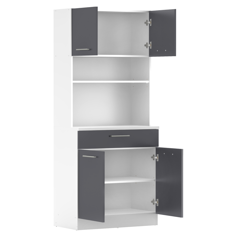 Čtyřdveřový kredenc, bílá/grafit, DOMIS NEW