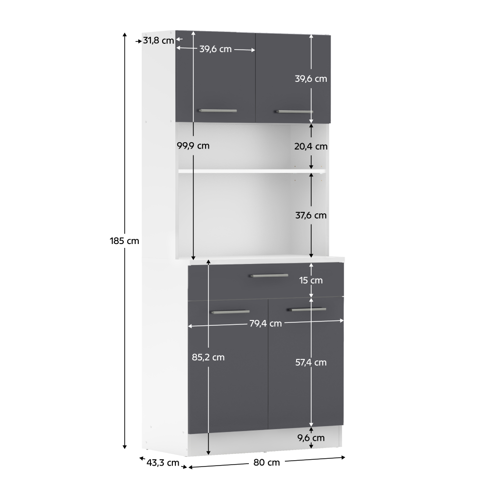 Čtyřdveřový kredenc, bílá/grafit, DOMIS NEW