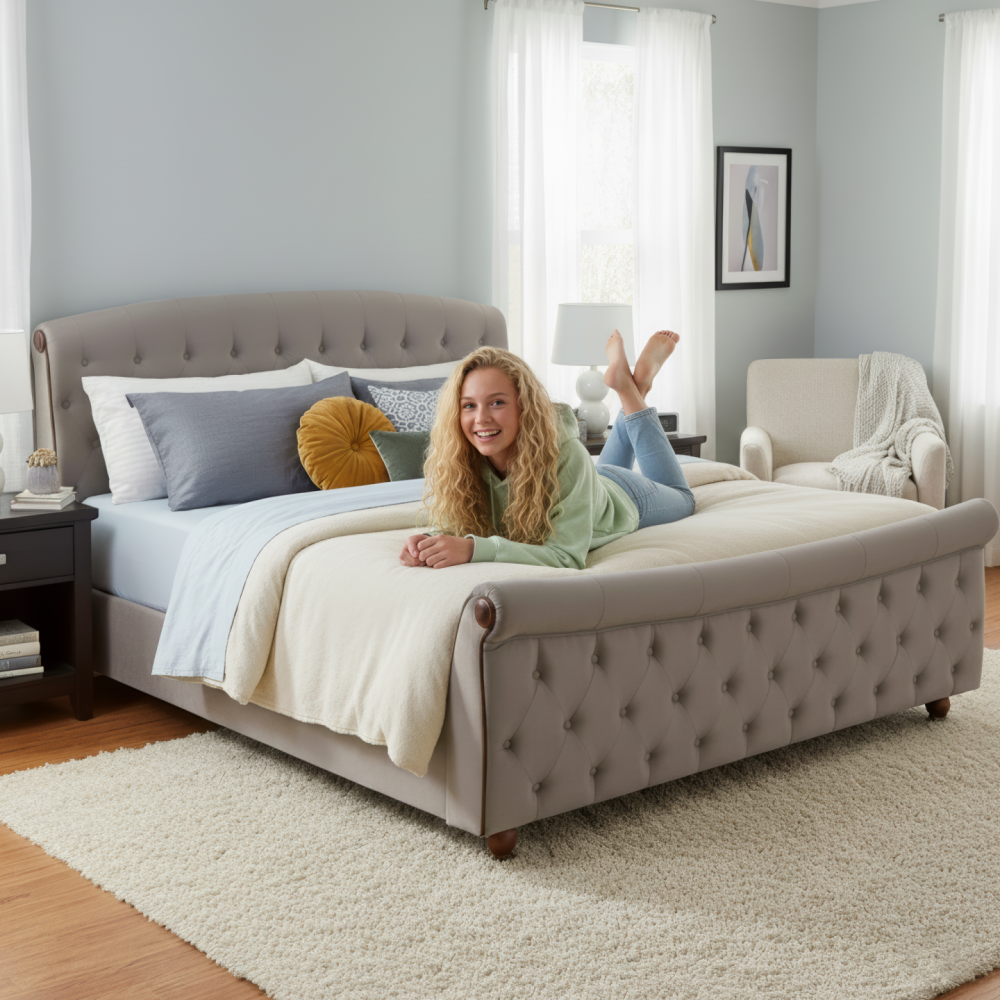 Postel s roštem, 180x200, šedohnědá Taupe Velvet látka, BARETO