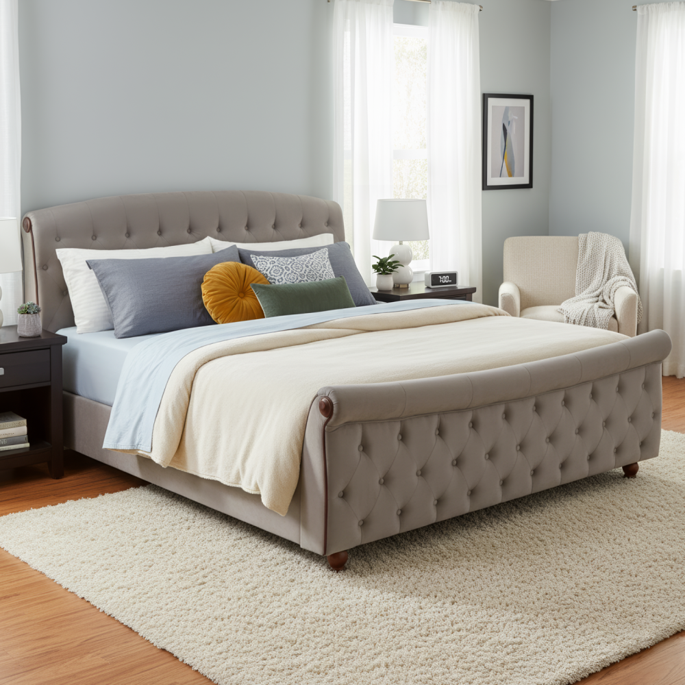 Postel s roštem, 180x200, šedohnědá Taupe Velvet látka, BARETO