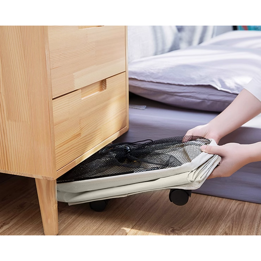 Skládací koš na prádlo s kolečky, béžová, PRIOR