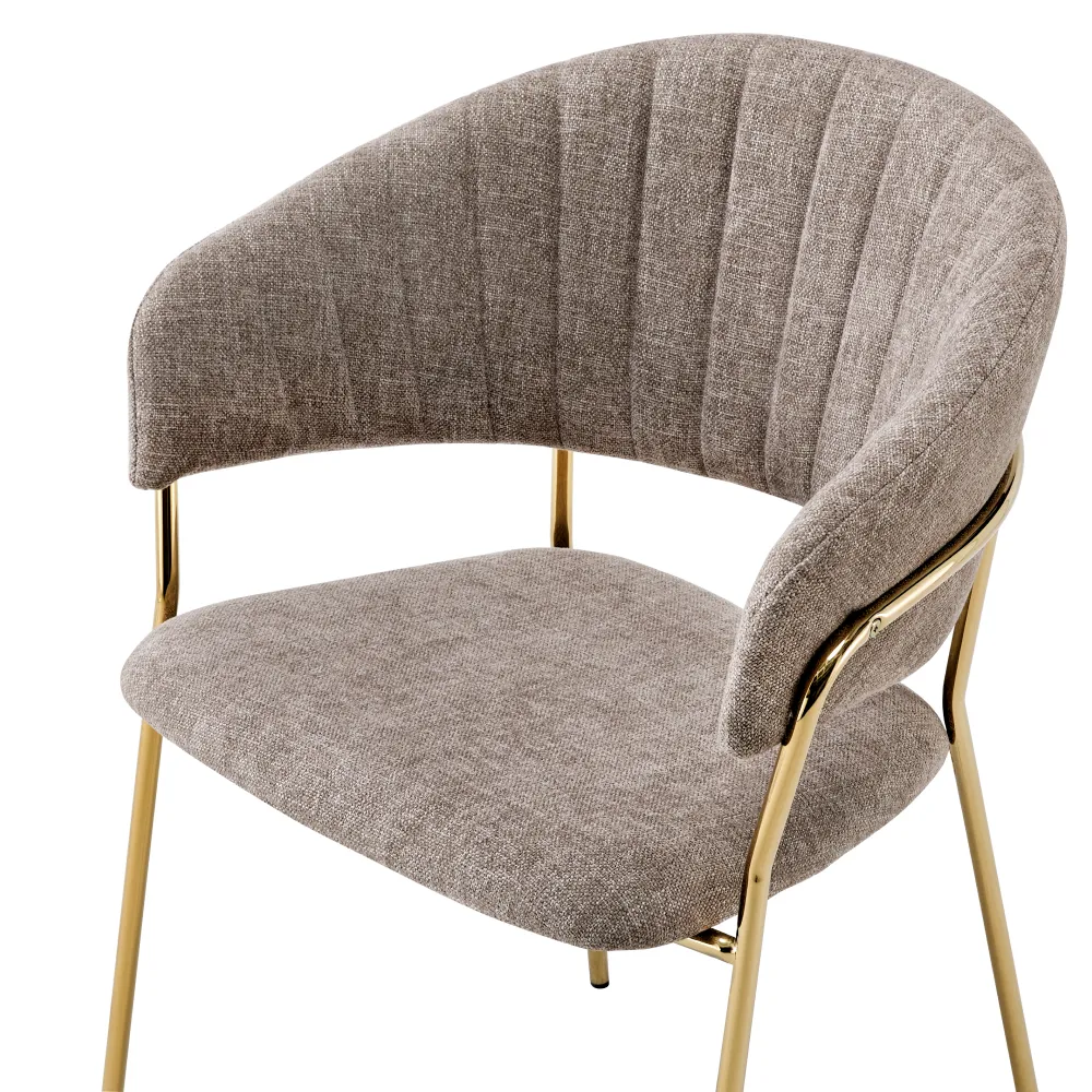 Designové jídelní křeslo, hnědá látka/gold chrom zlatý, DASMIN TYP 1