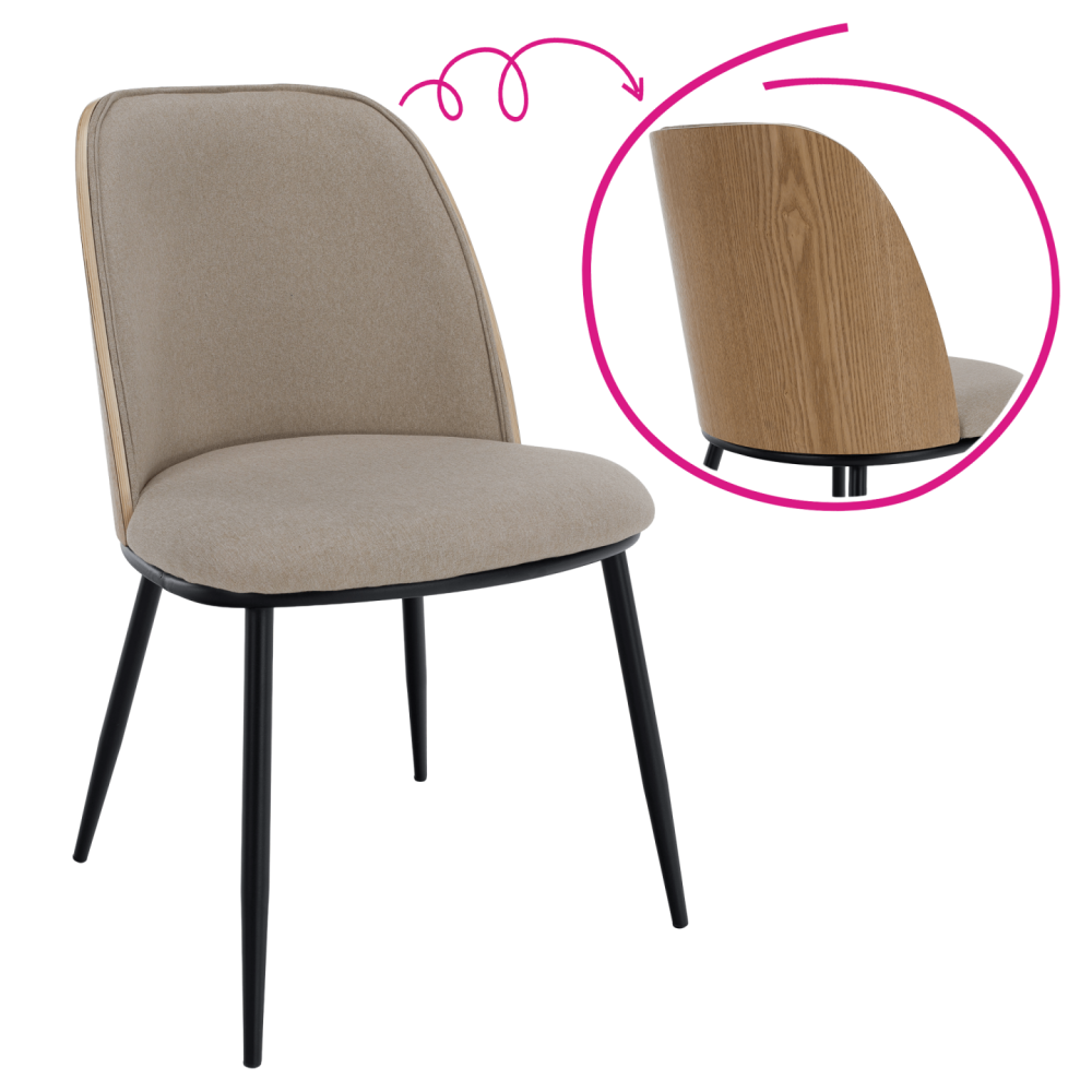 Jídelní židle, béžovohnědá/dřevo natural/černá, VUDIA