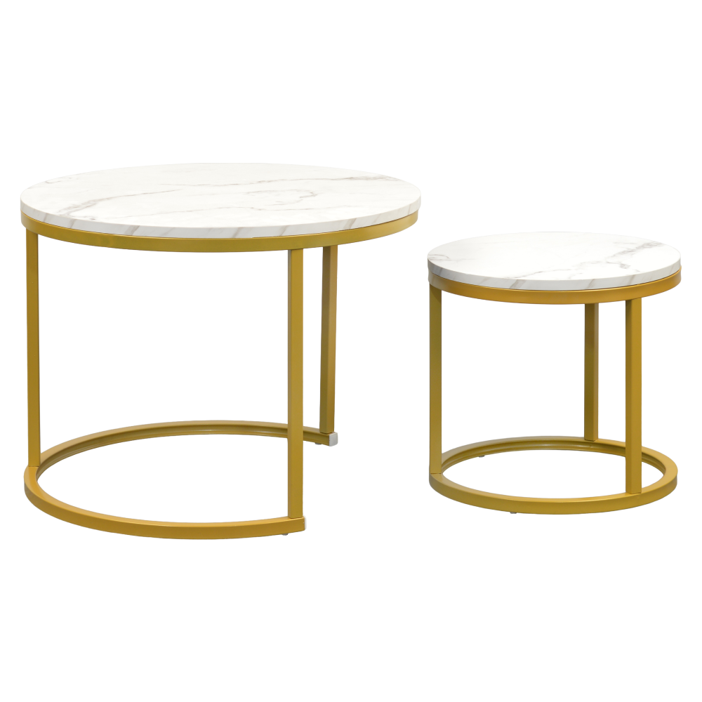 Set 2 konferenčních stolků, zlatá/imitace mramoru, DAMON