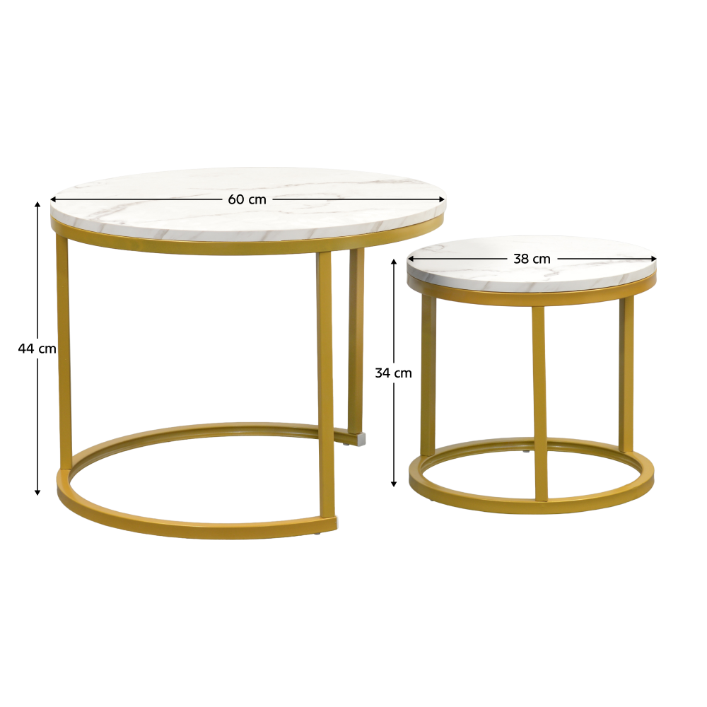 Set 2 konferenčních stolků, zlatá/imitace mramoru, DAMON