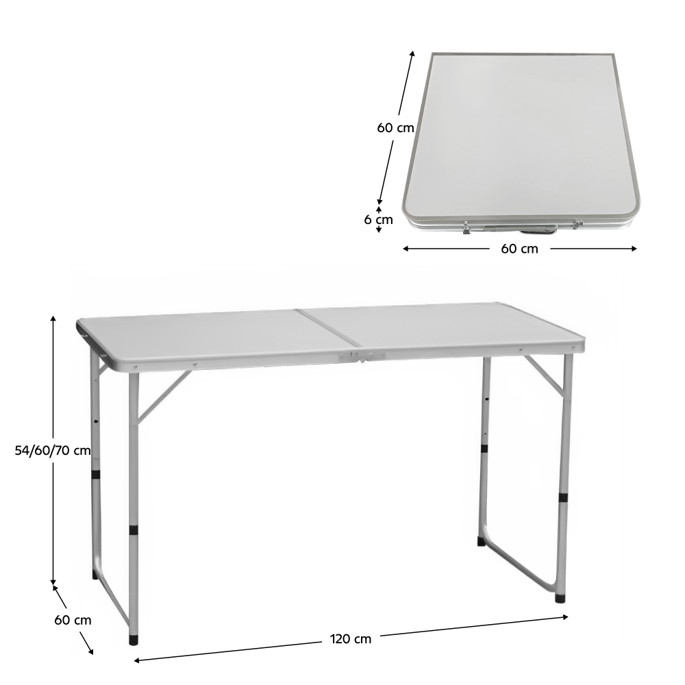 Skládací kempinkový stůl, 120 cm, hliník/MDF, KEPI TYP 1