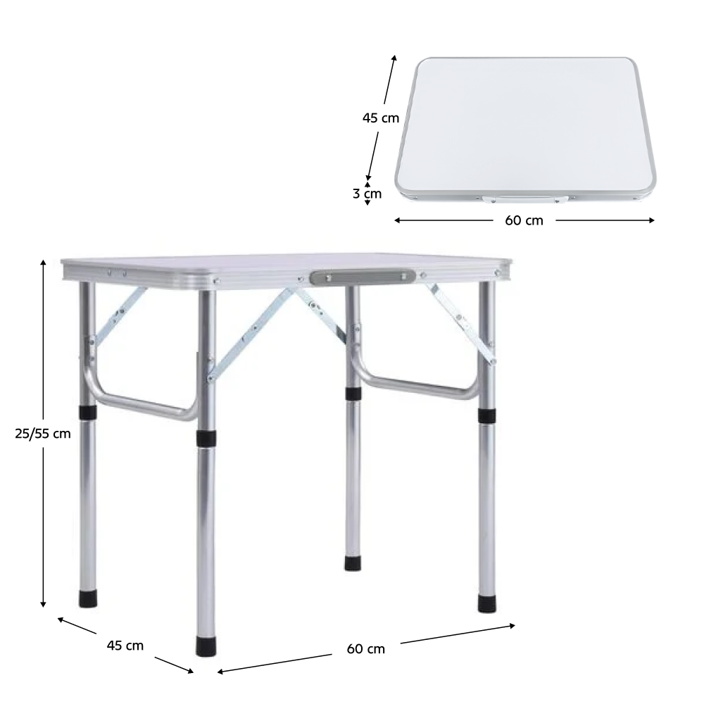 Skládací kempinkový stůl, 60 cm, hliník/MDF, KEPI TYP 2