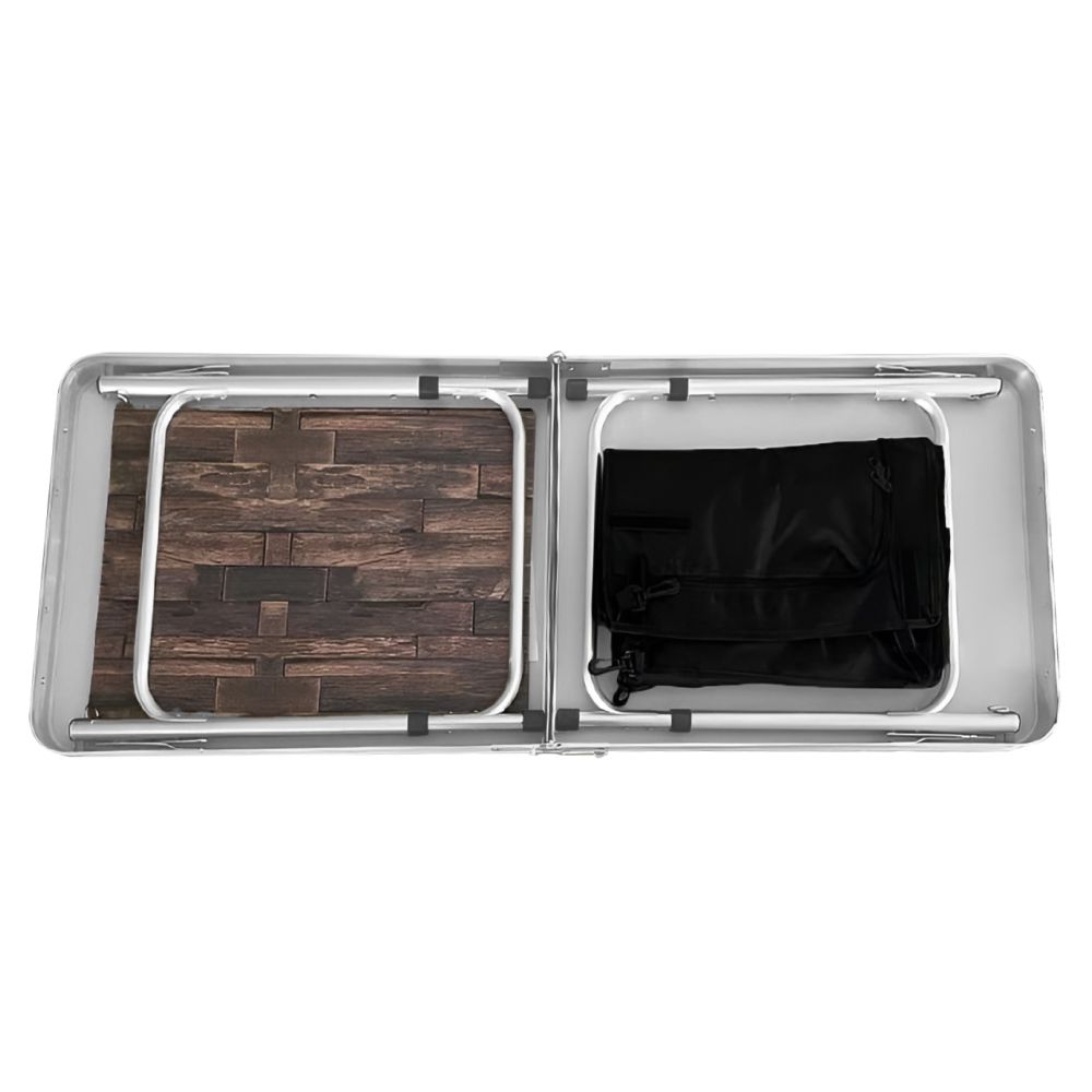 Skládací kempinkový stůl s organizérem, 120 cm, hliník/MDF, KEPI TYP 3