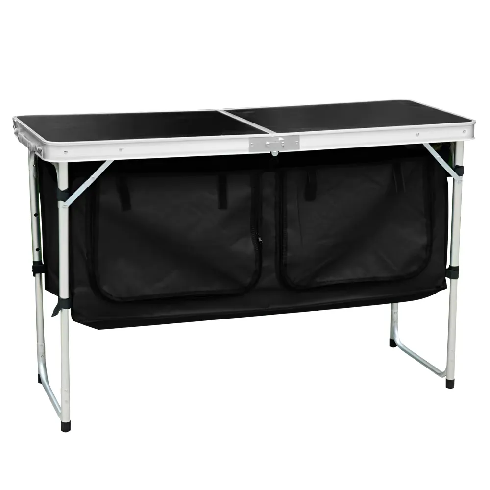 Skládací kempinkový stůl s organizérem, 120 cm, hliník/MDF, KEPI TYP 3