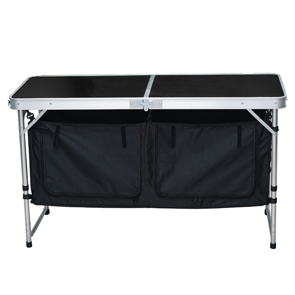 Skládací kempinkový stůl s organizérem, 120 cm, hliník/MDF, KEPI TYP 3