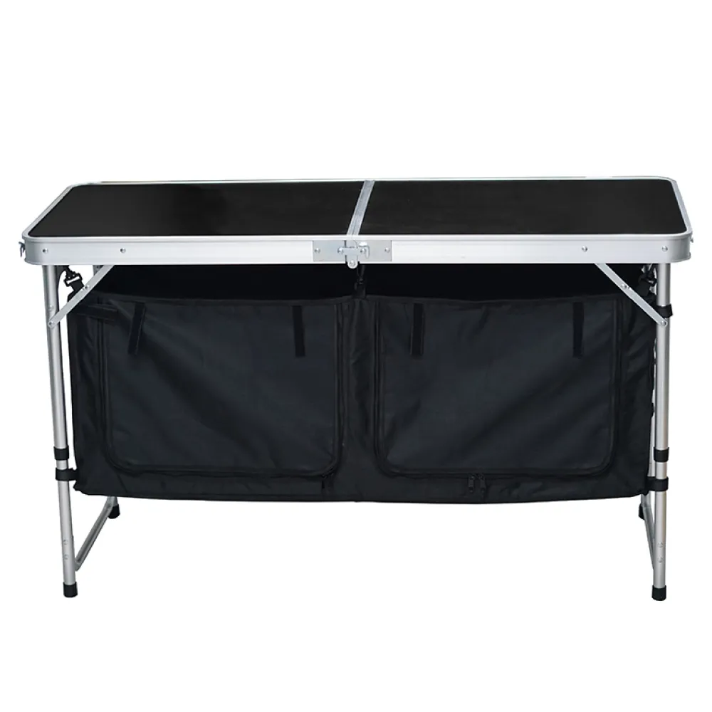 Skládací kempinkový stůl s organizérem, 120 cm, hliník/MDF, KEPI TYP 3