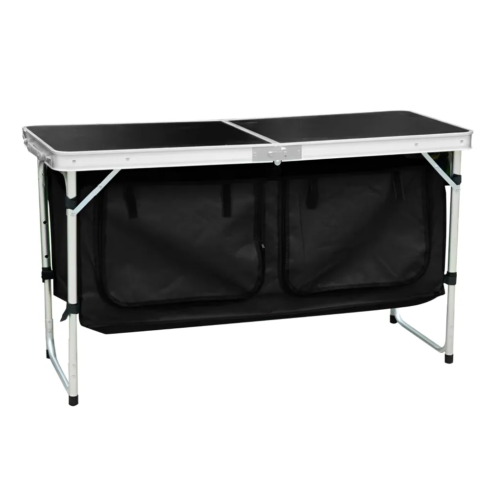 Skládací kempinkový stůl s organizérem, 120 cm, hliník/MDF, KEPI TYP 3