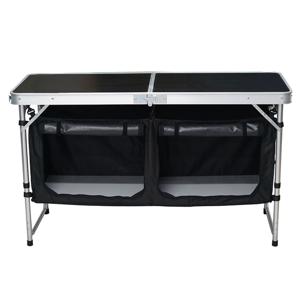 Skládací kempinkový stůl s organizérem, 120 cm, hliník/MDF, KEPI TYP 3