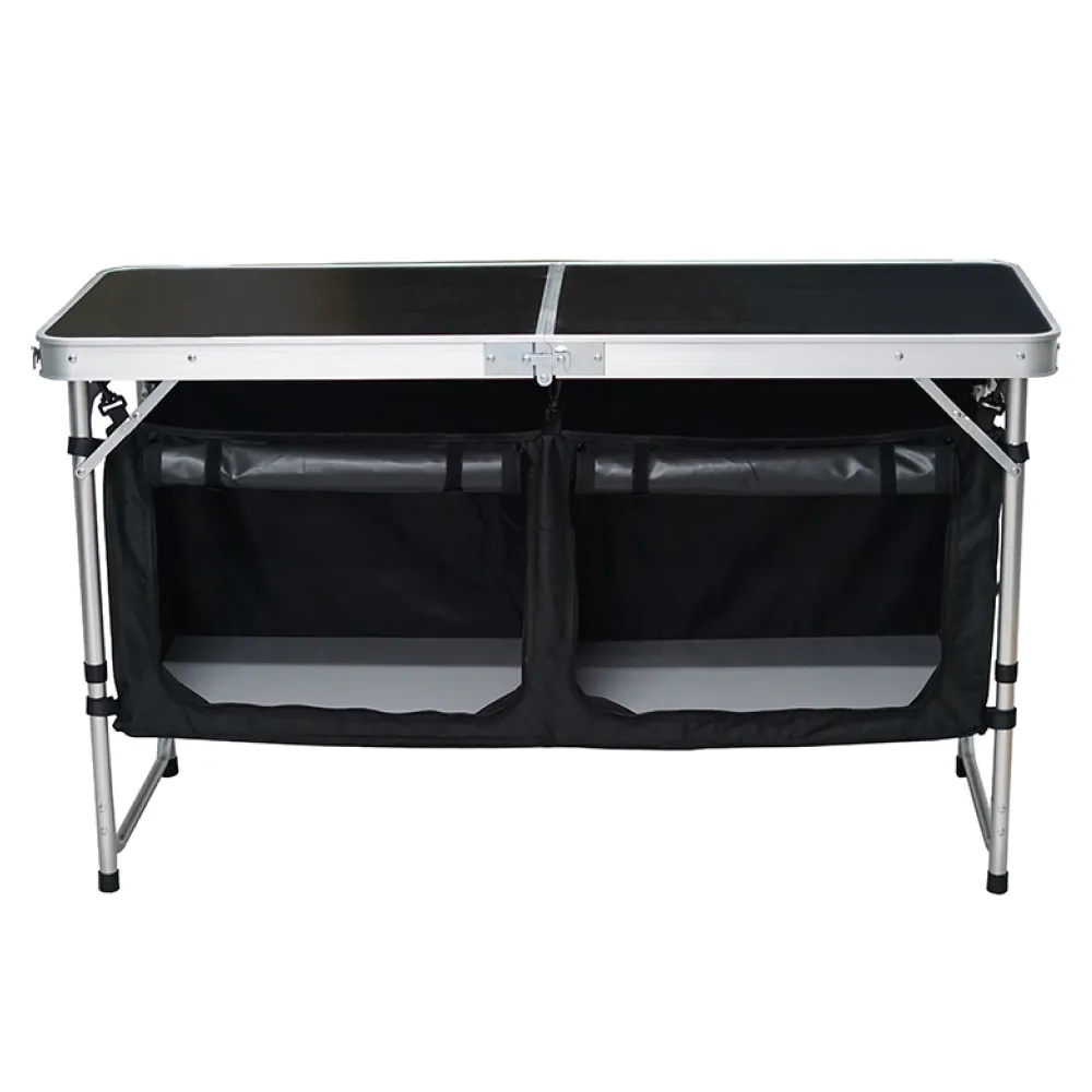 Skládací kempinkový stůl s organizérem, 120 cm, hliník/MDF, KEPI TYP 3