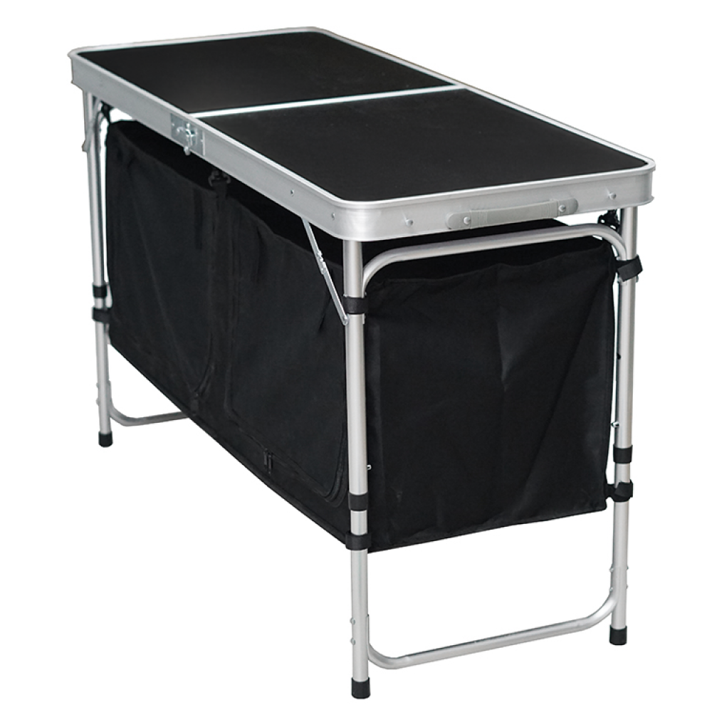Skládací kempinkový stůl s organizérem, 120 cm, hliník/MDF, KEPI TYP 3