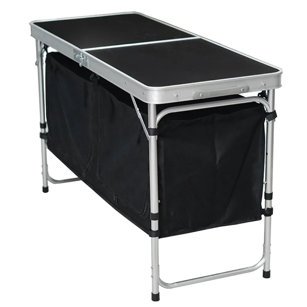 Skládací kempinkový stůl s organizérem, 120 cm, hliník/MDF, KEPI TYP 3