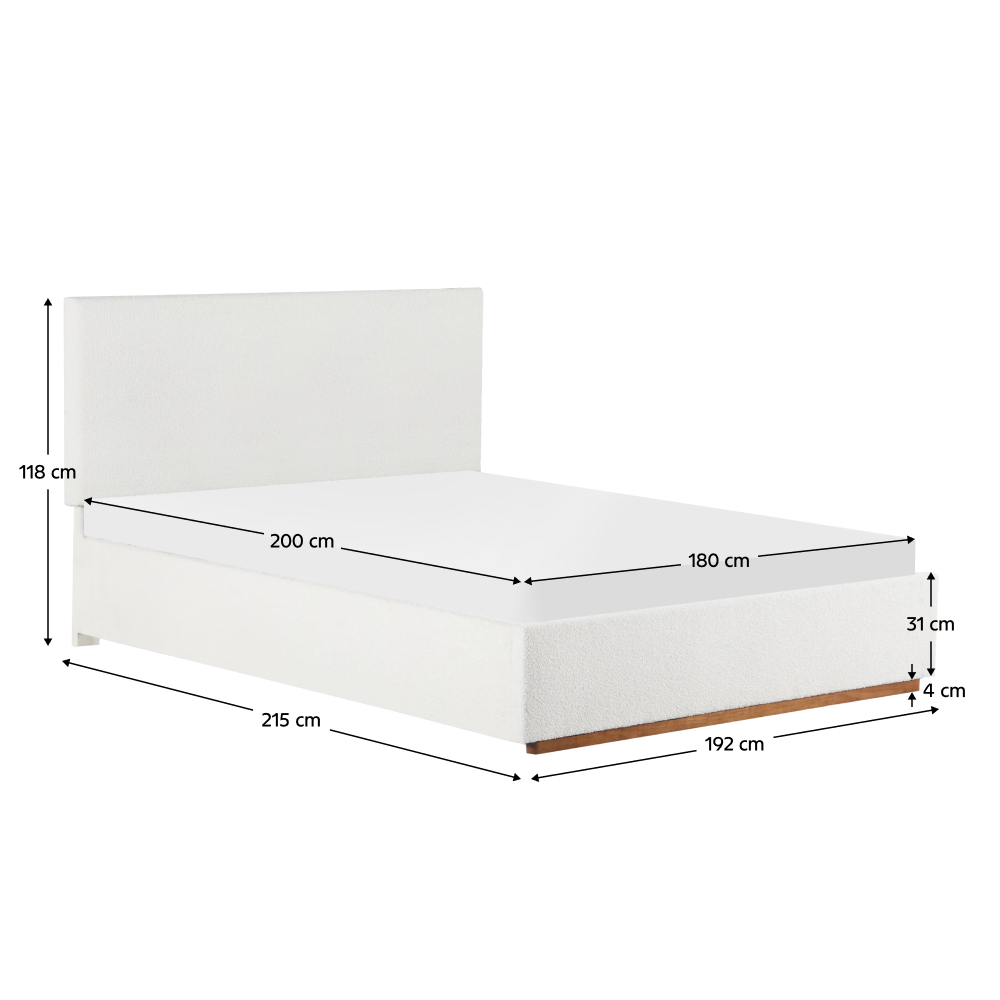 Postel s roštem a úložným prostorem, 180x200, bílá, NUVOLA