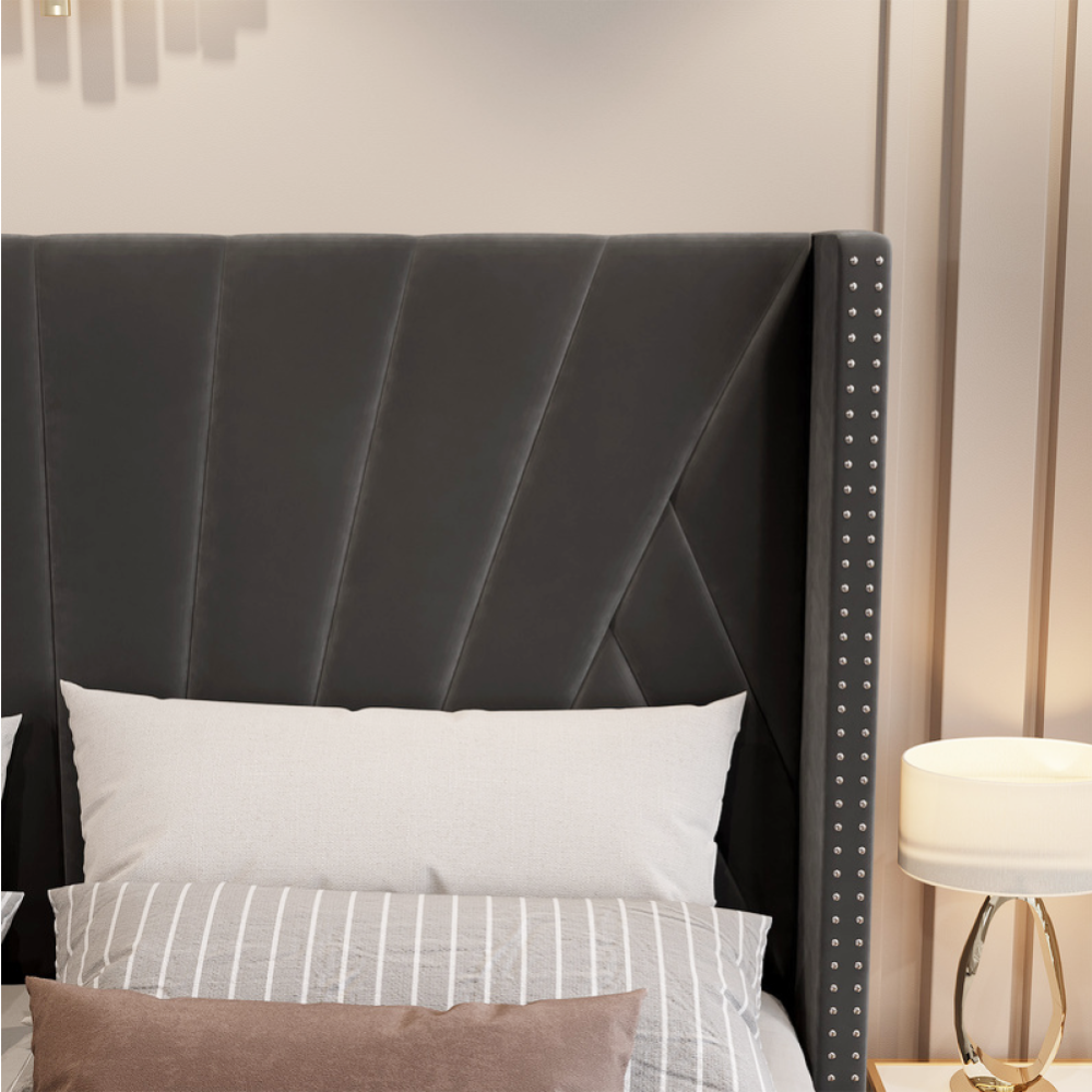 Postel s roštem, 180x200, tmavě šedá Velvet látka, PENELOPE