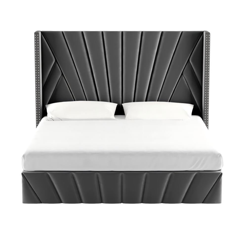 Postel s roštem, 180x200, tmavě šedá Velvet látka, PENELOPE