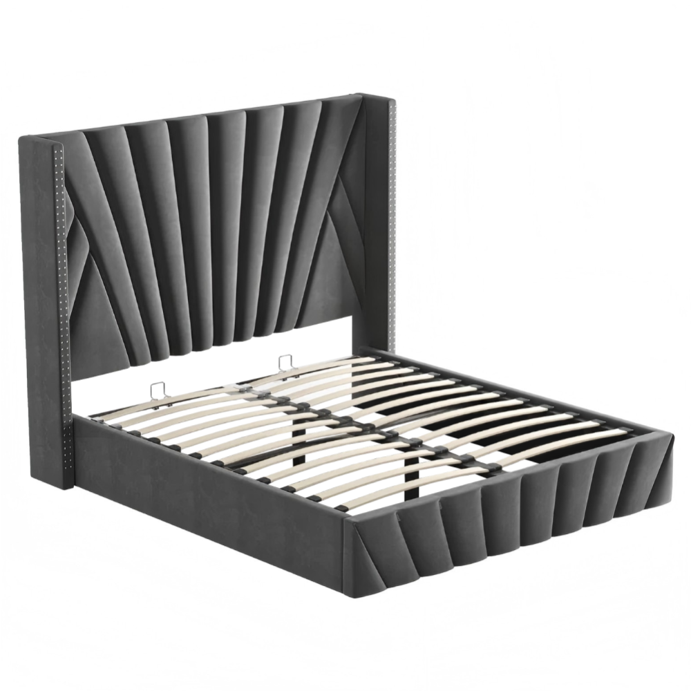 Postel s roštem, 180x200, tmavě šedá Velvet látka, PENELOPE