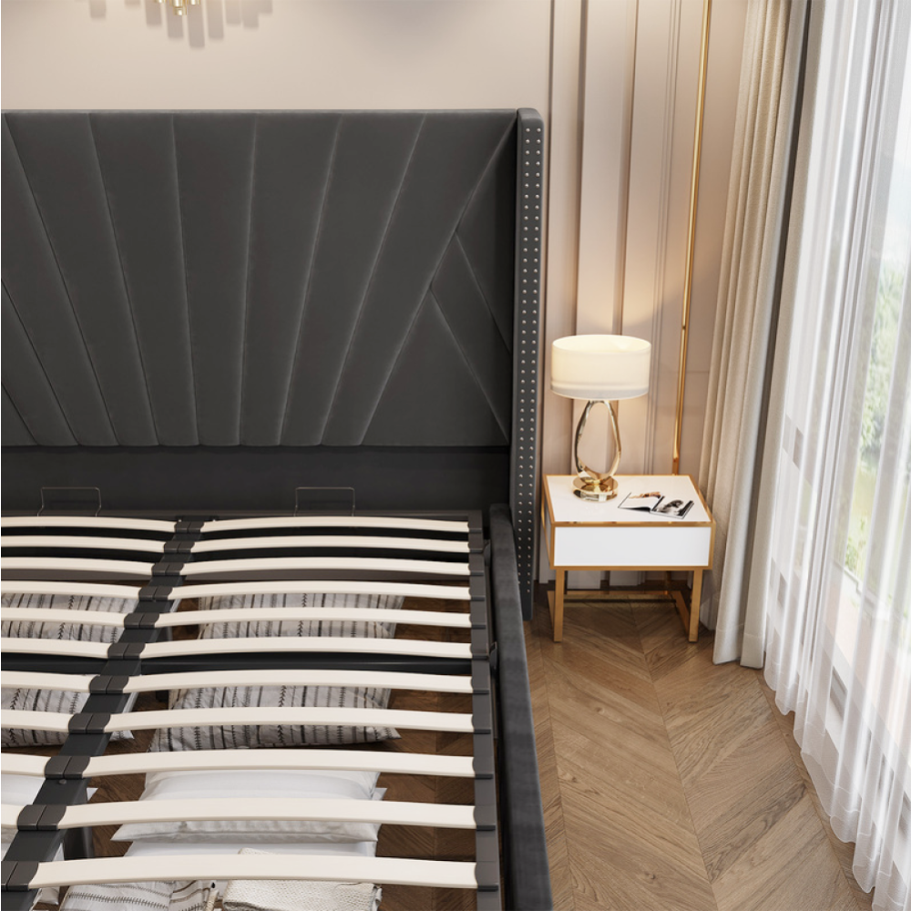 Postel s roštem, 180x200, tmavě šedá Velvet látka, PENELOPE